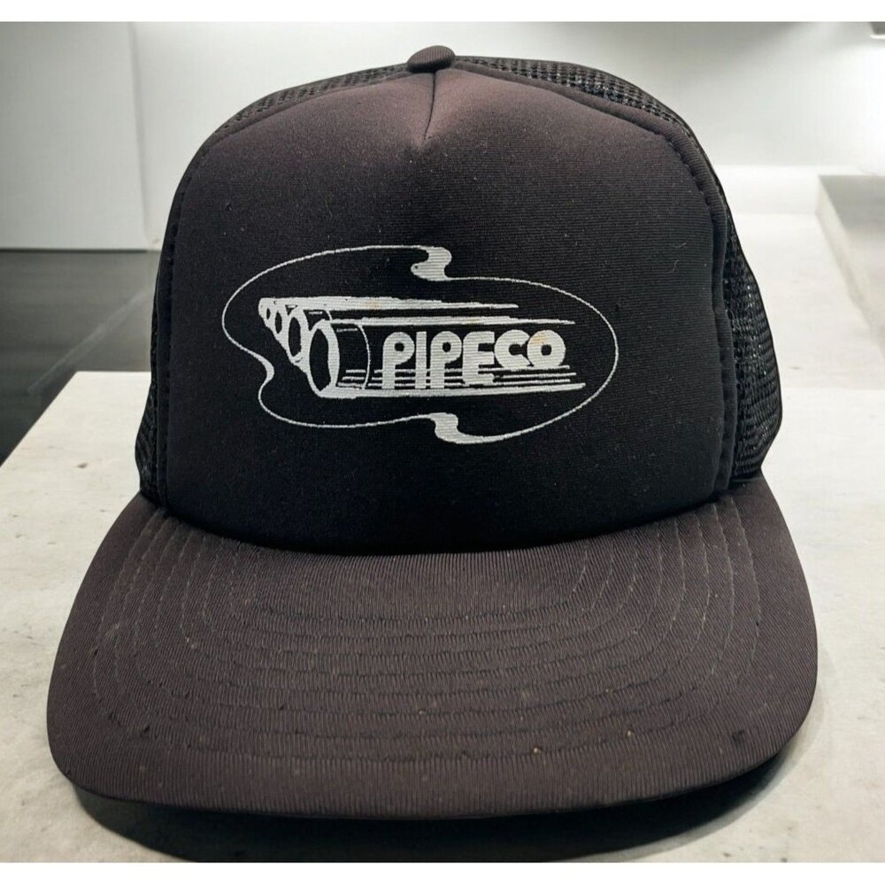 Vintage Pipeco Black Snapback Cap Trucker Hat Construction Irrigation Distressed